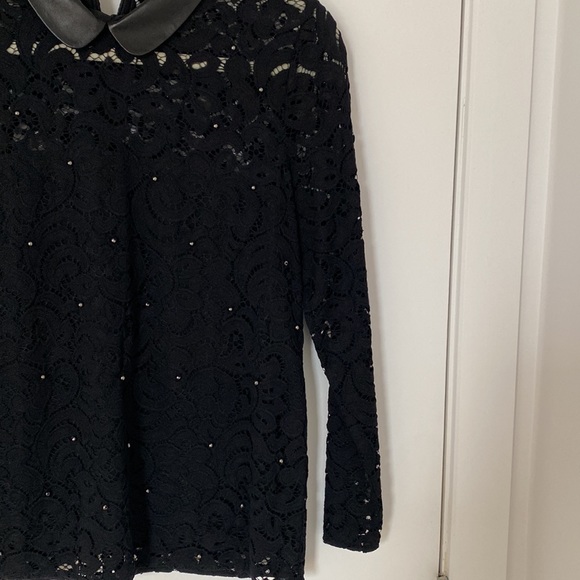 Kooples Lace blouse with leather collar and stud detail - Picture 4 of 5
